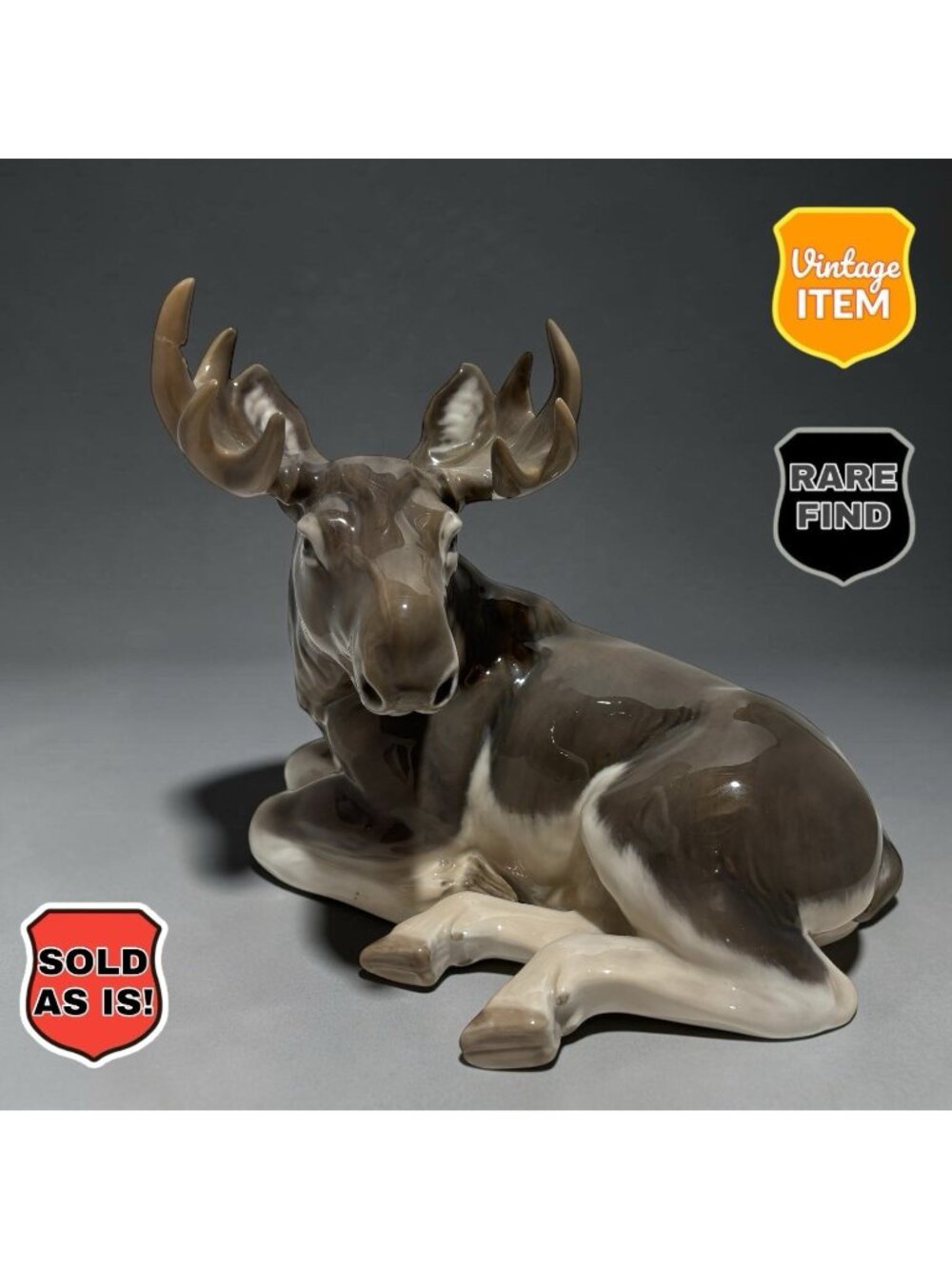 Royal Copenhagen Large Moose Elk Figurine 2813 By Knud Kyhn RARE! Repaired/READ!